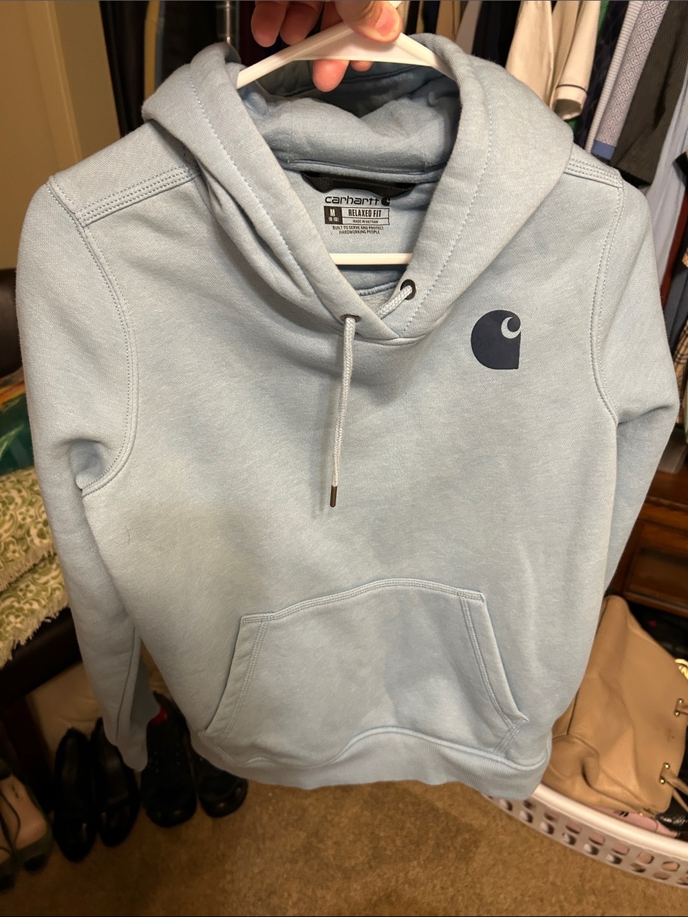 Carhartt Pale Blue Pullover Hoodie with Chest Logo